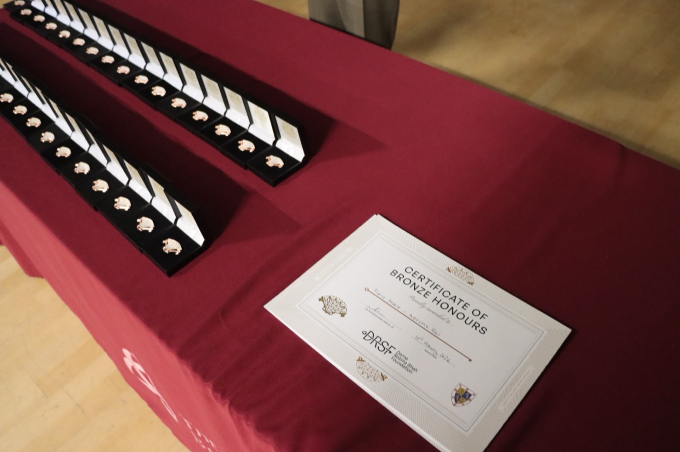 DRSF Bronze Honours certificates and medals ready for presentation